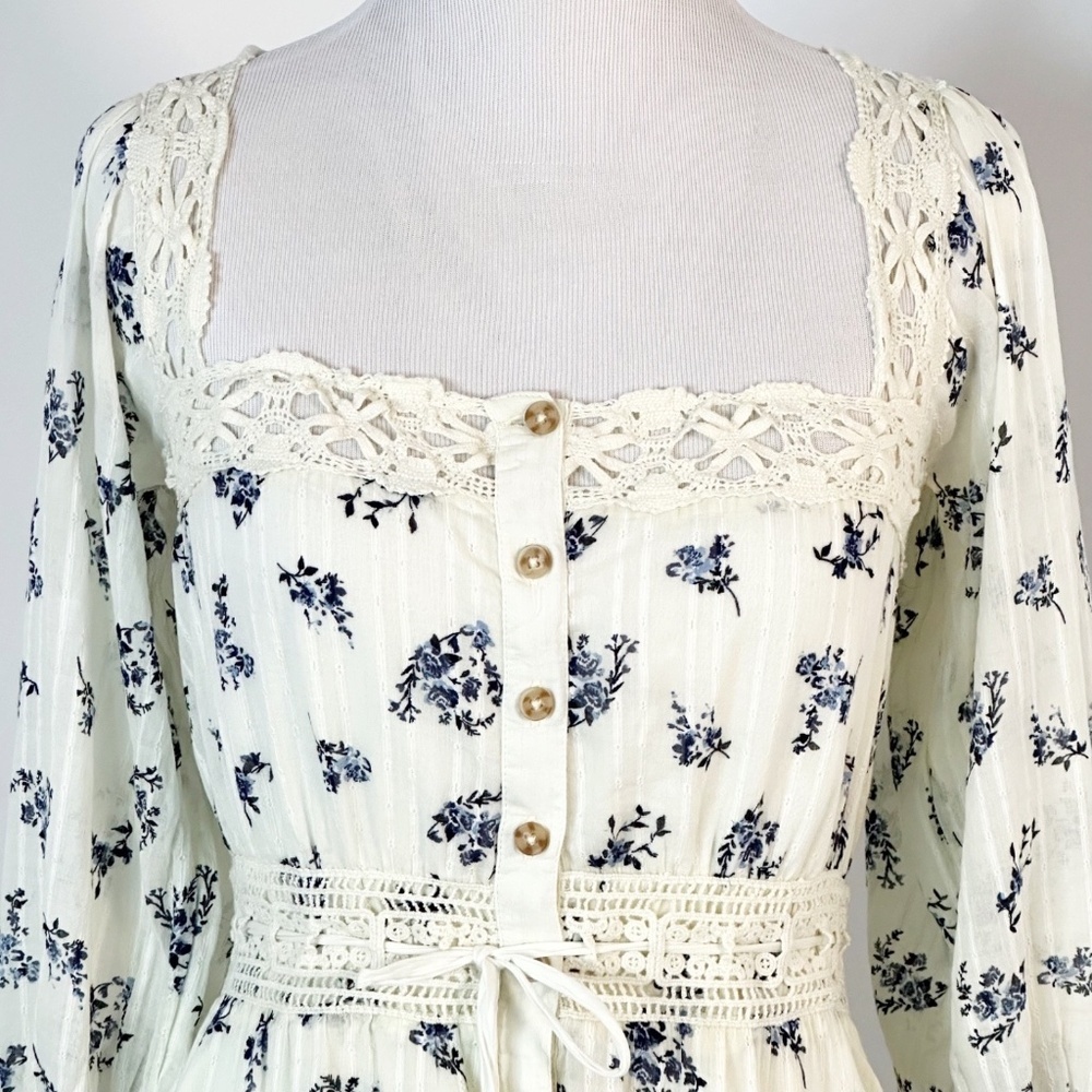 FREE PEOPLE Morning Meadows XS Pale Yellow Maxi Dress Fairycore Coquette Cottage - Picture 4 of 16
